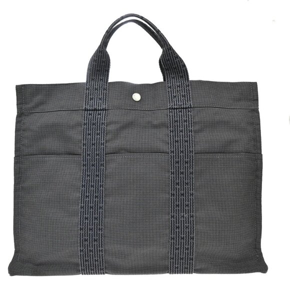HERMES Logo Herline MM Hand Tote Bag Canvas Gray SHW Made In France 38KA972 - Picture 3 of 16